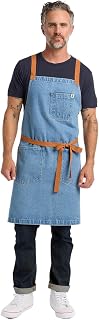 hedley & bennett Crossback Chef Apron, Pockets & Towel Loop, Cedar Blue | Adjustable straps ease neck strain, machine washable, 33x30 coverage, for cooking, grilling & baking