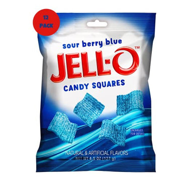 JELL-O™ Sour Candy Squares | Sour Berry Blue | Chewy Sweet and Sour Candy | Sharing Size by Morris National Inc – 4.5 Ounce (Pack of 12), Blue, Pack of 12