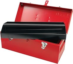 URREA Storage Box - Heavy Duty 17" x 7" x 7" Metal Tool Box with Chrome Plated Metallic Latch & Durable PVC Handle - D4, Red