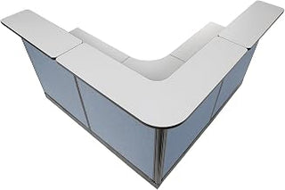 Global Industrial 80"W x 80"D x 46"H L-Shaped Reception Station with Raceway, Gray Counter/Blue Panel