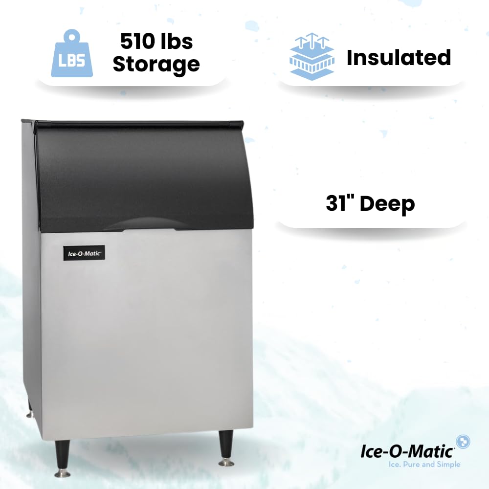 Commercial Ice Storage Bin for Modular Ice Makers by by Ice-O-Matic – 510 lb Storage, 510.0 pounds, Stainless Steel, Silver, Model B55PS