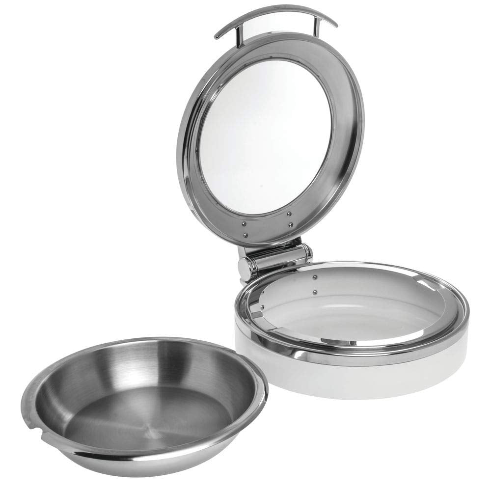 Expressly 4 1/2 Qt Round Stainless and White Induction Chafer by HUBERT – Small, Stainless Steel, White, Model J305-W