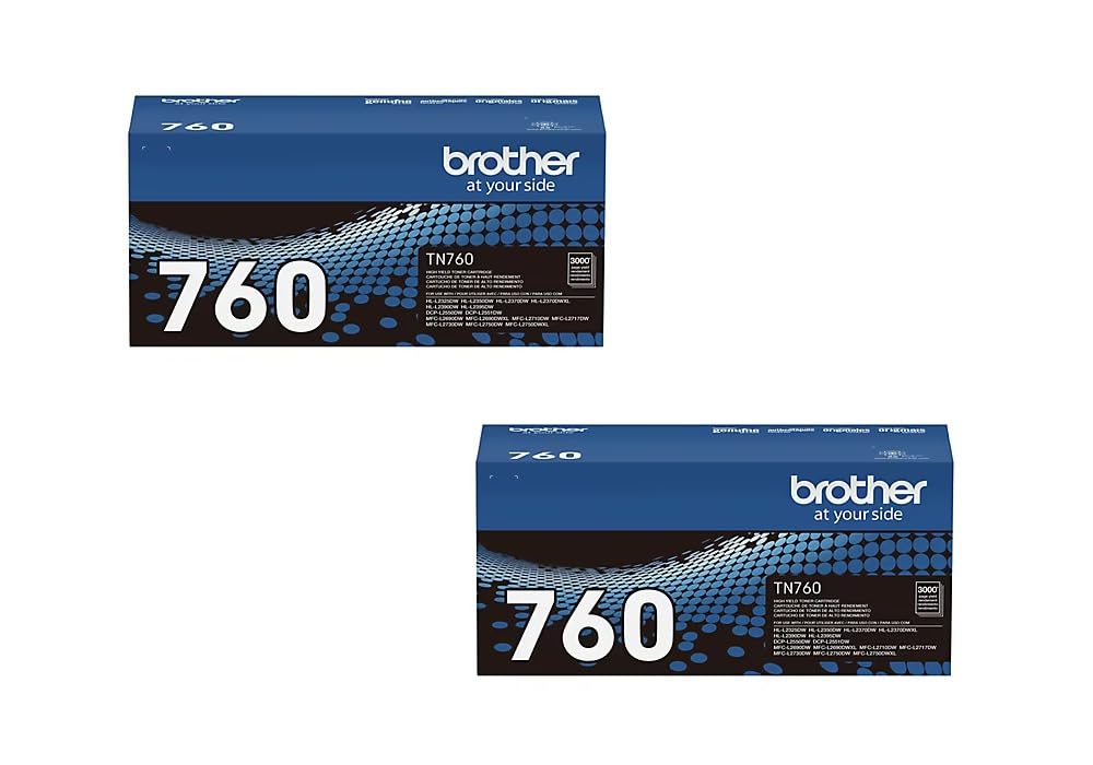 Genuine High Yield Black Toner Cartridge 2-Pack by Brother – Black, Pack of 2, Model TN760