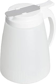 Winco 32 oz White Plastic Syrup Dispenser | Dishwasher safe, BPA-free, Stainless steel cover, Lightweight lid