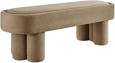 Modway Mossi 52-Inch Modern Oval Performance Velvet Bench in Taupe – Upholstered Accent Bench with Cylindrical Clover-Leg Base for Bedroom, Entryway, or Living Room
