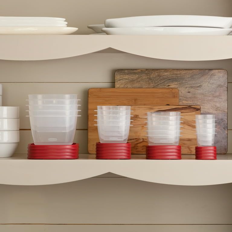 Easy Find Lids Food Storage Container by Rubbermaid – 14 Cup, 14.0 cups, Plastic, Clear with Red Lids, Pack of 2