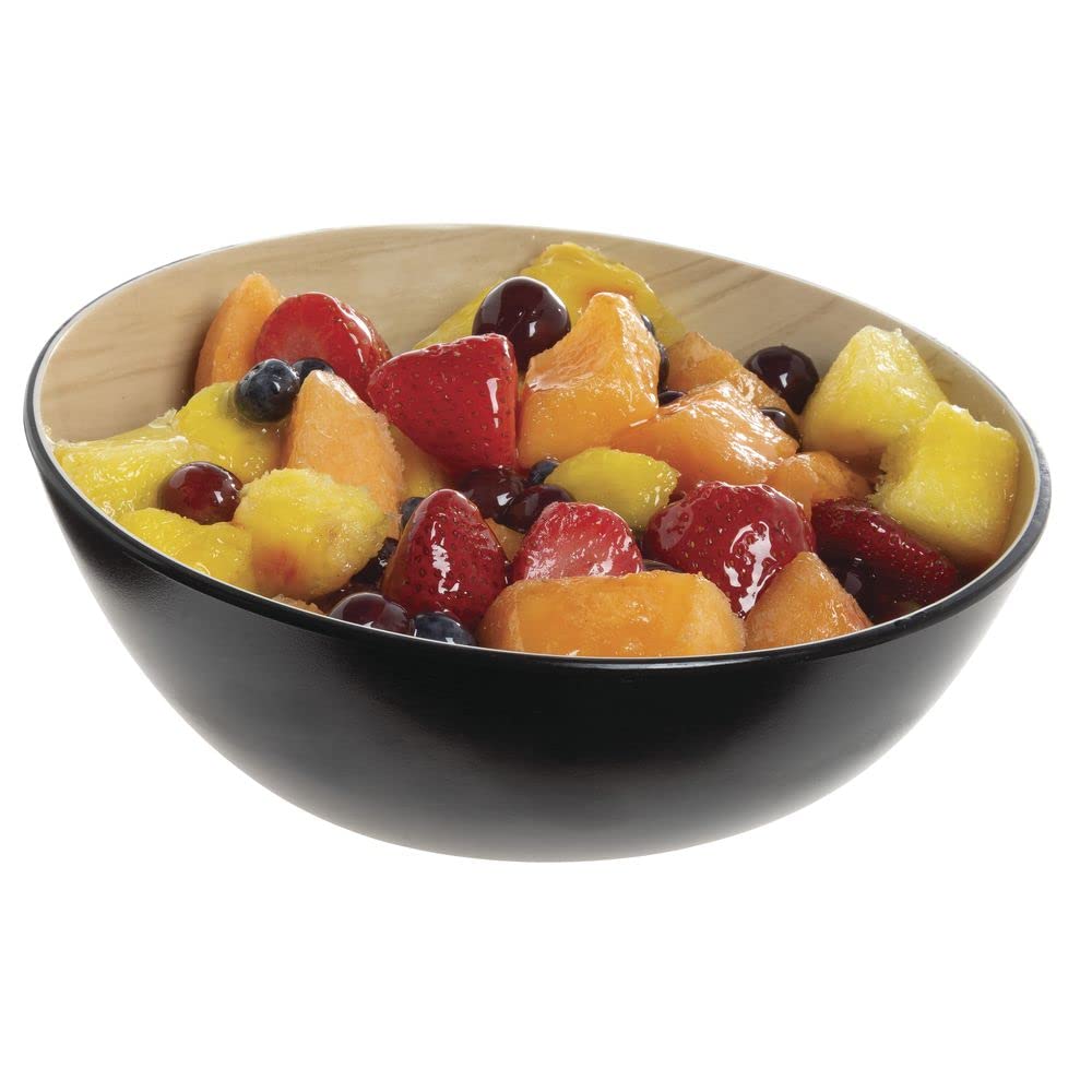 Black Melamine Serving Bowl with Light Wood Interior- 9 1/10" Dia by HUBERT – Melamine, Black, Model H0284-BLACK