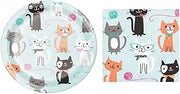 Creative Converting Party Creations Cat Party Dessert Plates (16) and Beverage Napkin (16) Bundle