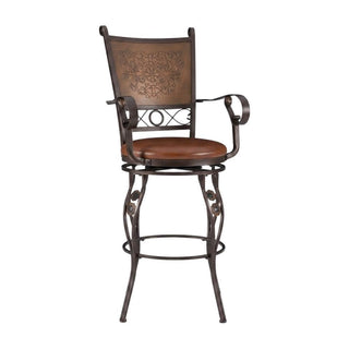 Copper Stamped Back Bar Stool with Arms by Furnifact – Steel,Particle Board, Brown