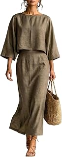 Women's Skirt Set Elegant Linen-Like 2-Piece Set Batwing Loose Top Pleated Wrap Skirt Basic Summer