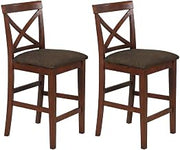 Furnifact Solid Wood X-Back Counter Stools with Microfiber Upholstered Seat Set of 2, Counter Height Bar Stools for Kitchen Island