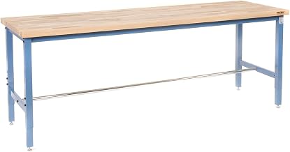 Global Industrial Adjustable Height Workbench, Square Tube Leg, 96"W x 30"D | 1-3/4" Thick Maple Top Square Edge, 5000 Lbs Capacity, Blue, Assembly Required