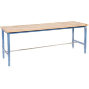 Adjustable Height Workbench by Global Industrial – 30"L x 96"W x 4.5"H, Maple, Blue, Model 606988BL