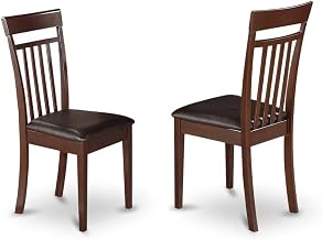 Furnifact Solid Wood Slat-Back Dining Chairs with Faux Leather-Upholstered Seat, Set of 2 Upholstered Dining Chairs for Kitchen Table, Mahogany