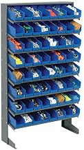 Global Industrial Floor Rack, 8 Shelves w/ (64) 4" W Blue Bins, 33x12x61