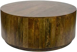 Furnifact Black Round Wooden Coffee Table, Elm Finish, Mango Wood, 42-Inch Diameter, Modern Design, Lightweight, Durable, Stylish Living Room Accent