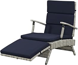 Blue Wicker Rattan Lounge Chair for Patio, Outdoor Lounge Furniture, Comfortable Armrests, Stylish and Durable Design