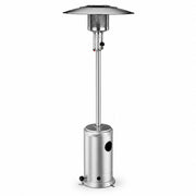Glownary Steel Portable Propane Patio Heater – 47,000 BTU, Silver, 87 Inch Height, 20 Ft Heating Coverage, Freestanding Outdoor Design for Deck, Poolside, Events