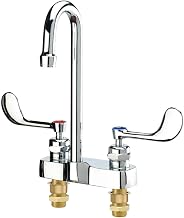 Krowne 14-546L Krowne Royal Series Lavatory Faucet, Deck Mount, 4" Centers, Rigid gooseneck spout, 1/4 Turn Ceramic Cartridge valves, Wrist Blade Handles, 0.5 GPM Aerator Installed