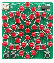 YH-731 Flower Windmill Kaleidoscope LED Flowing Light DIY Soldering Kit, 43 Red LEDs 9 Dynamic Animation Modes PCB Module, Micro USB 4-5V Powered Adjustable Speed