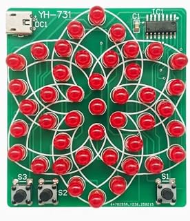 YH-731 Flower Windmill Kaleidoscope LED Flowing Light DIY Soldering Kit, 43 Red LEDs 9 Dynamic Animation Modes PCB Module, Micro USB 4-5V Powered Adjustable Speed