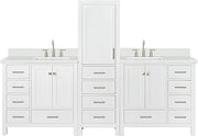 ARIEL Cambridge 94 Inch Includes 1PCS 20 Inch Linen Cabinet, 2PCS 37 Inch Single Rectangle Sink Bathroom Vanity with Pure White Quartz Countertop 1.5 Inch in White