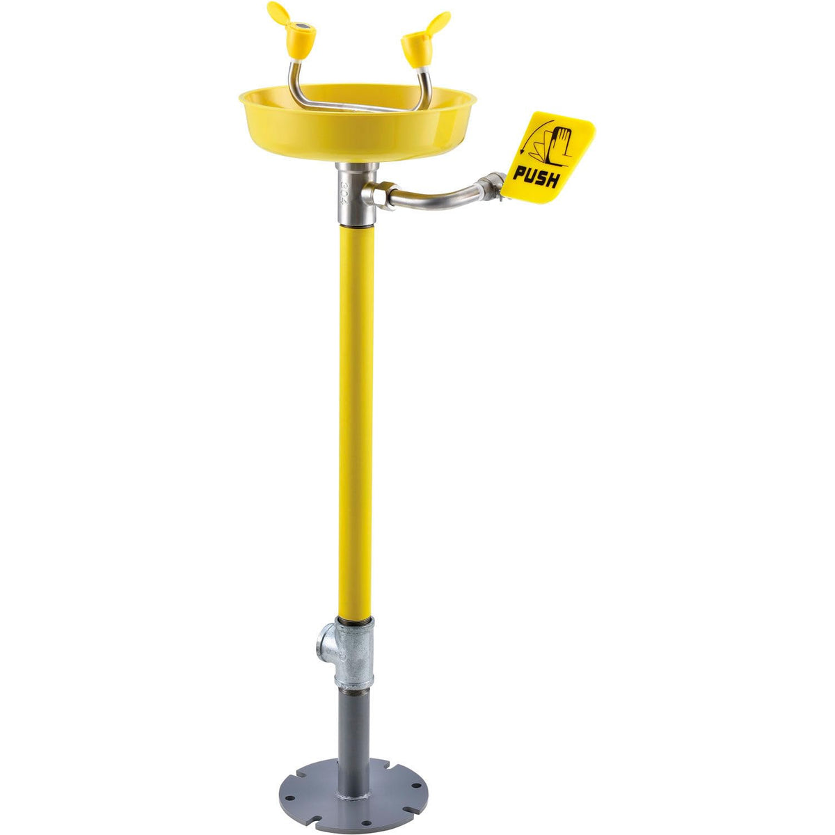 Emergency Eyewash by Global Industrial – 15"L x 13"W x 36"H, ABS Plastic/Galvanized Steel/Stainless Steel, Yellow, Model 708382