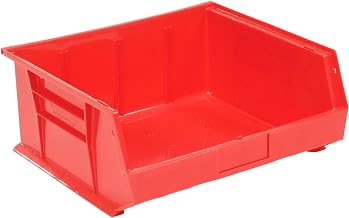 Global Industrial Red Plastic Stacking Bin 16-1/2 x 14-3/4 x 7, Lot of 6