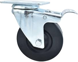 BK Resources 4" Hard Rubber Swivel Caster, 2-3/8"x3-5/8" Top Plate Mount for Work Table, NSF, Total Lock Brake, 300 Lb. Capacity, Double Ball Bearing