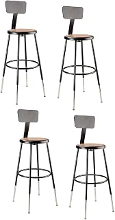 National Public Seating 6224HB-10-CN 25" x 33" Height Adjustable Heavy Duty Steel Stool with Backrest (4 Pack), Black
