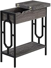Convenience Concepts Omega Flip Top End Table with Charging Station, Weathered Gray/Black