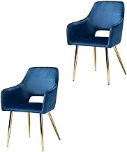 Furnifact Polyester Upholstered Metal Dining Chair 2-Piece Set, Upholstered Dining Chairs for Kitchen and Dining Room Table, Navy Blue/Gold, Set of 2