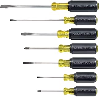 KLEIN TOOLS 85076 Screwdriver Set, Made in USA, Slotted and Phillips Screwdrivers with Non-Slip Cushion-Grip Handles and Tip-Ident, 7-Piece