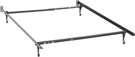 Furnifact Metal Platform Bed Frame with Locking Wheels, Twin to Full Size Adjustable Extendable Rolling Bed Frames, Black