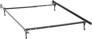 Furnifact Metal Platform Bed Frame with Locking Wheels, Twin to Full Size Adjustable Extendable Rolling Bed Frames, Black