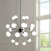 HomeRoots 611365 Black 11 Light Frosted Metal & Glass Dimmable Chandelier with White Shades
