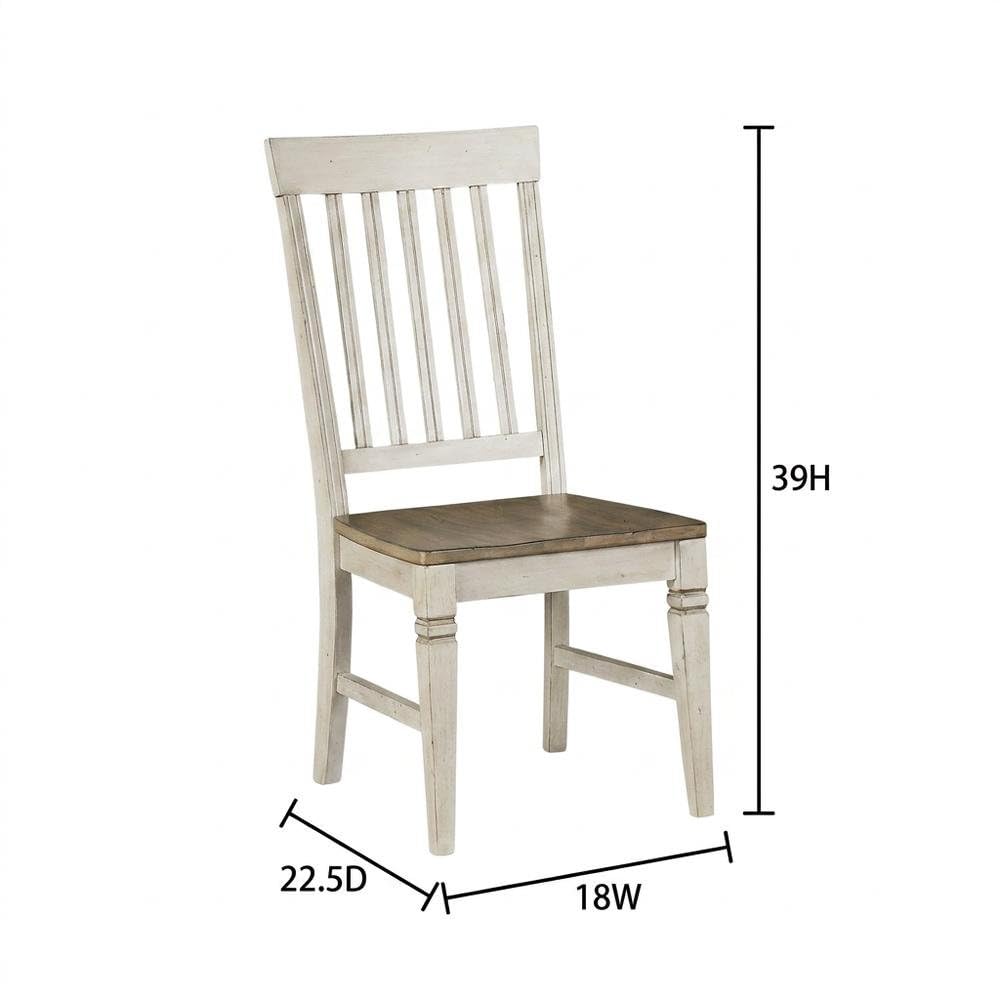 Beacon Smokey White & Peppercorn Slatback Side Chair with Wood Seating by Starlight Canyon Home – Asian Hardwood, Beige, Pack of 2