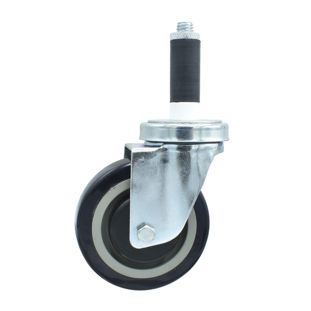 BK Resources 4" Polyurethane 1" Expanding Stem Swivel Caster for Work Tables – 4", Silver, Model 4SBR-1RA-PLY