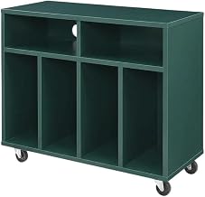 Furnifact Dark Walnut Record Player Stand with Vinyl Storage, Entertainment Center, Modern Design, Durable Construction, Spacious Storage Solution