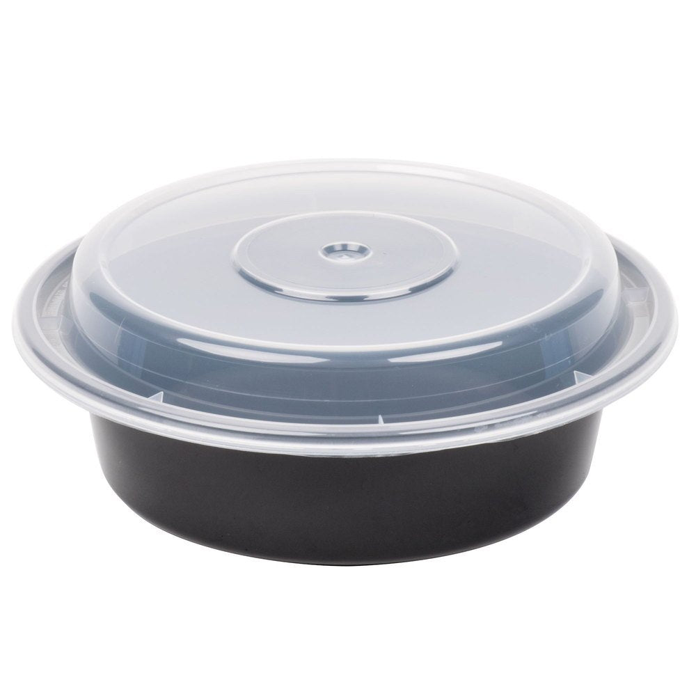 Versatainer Round Microwaveable Container by Newspring – 6 inches diameter, 16.0 ounces, Plastic, Black Base, Clear Lid, Pack of 150