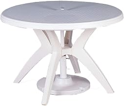 Ibiza Outdoor Table, 46" Round, with Umbrella Hole, Uv Resistant Resin, White