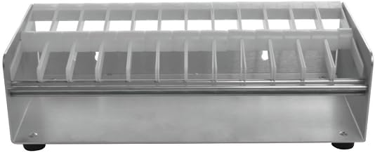 Heat Seal Automatic Label Dispenser Aluminum Tabletop 12 Rolls 1 1/4" Slot Width - 15 1/2"L x 4"W x 7 5/8"H