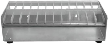 Heat Seal Automatic Label Dispenser Aluminum Tabletop 12 Rolls 1 1/4" Slot Width - 15 1/2"L x 4"W x 7 5/8"H