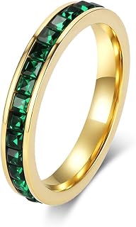 Stainless Steel Womens Eternity Channel Ring Silver White Cubic Zirconia Ring 4mm for Her