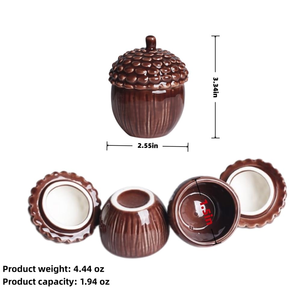 Masney Ceramic Acorn Jar with Lid, 2.55 Inch Diameter, Brown