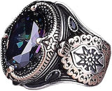 KAMBO Men's Handmade 925 Sterling Silver King Style Ring with Created Mystic Topaz Stone, Vintage Statement Jewelry, Gift for Him, Christmas Occasion