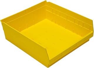 QUANTUM STORAGE SYSTEMS Quantum Storage QSB222 Store-More Heavy-Duty Nesting Plastic Shelf Bins for Pharmacy, Hospital & Warehouse, Hanging Lip & 7 Divider Slots, 18" x 17" x 6", Yellow, 6-Pack