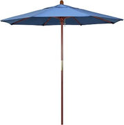 California Umbrella 7.5' Round Hardwood Frame Market Umbrella, Stainless Steel Hardware, Push Open, Olefin Forest Blue