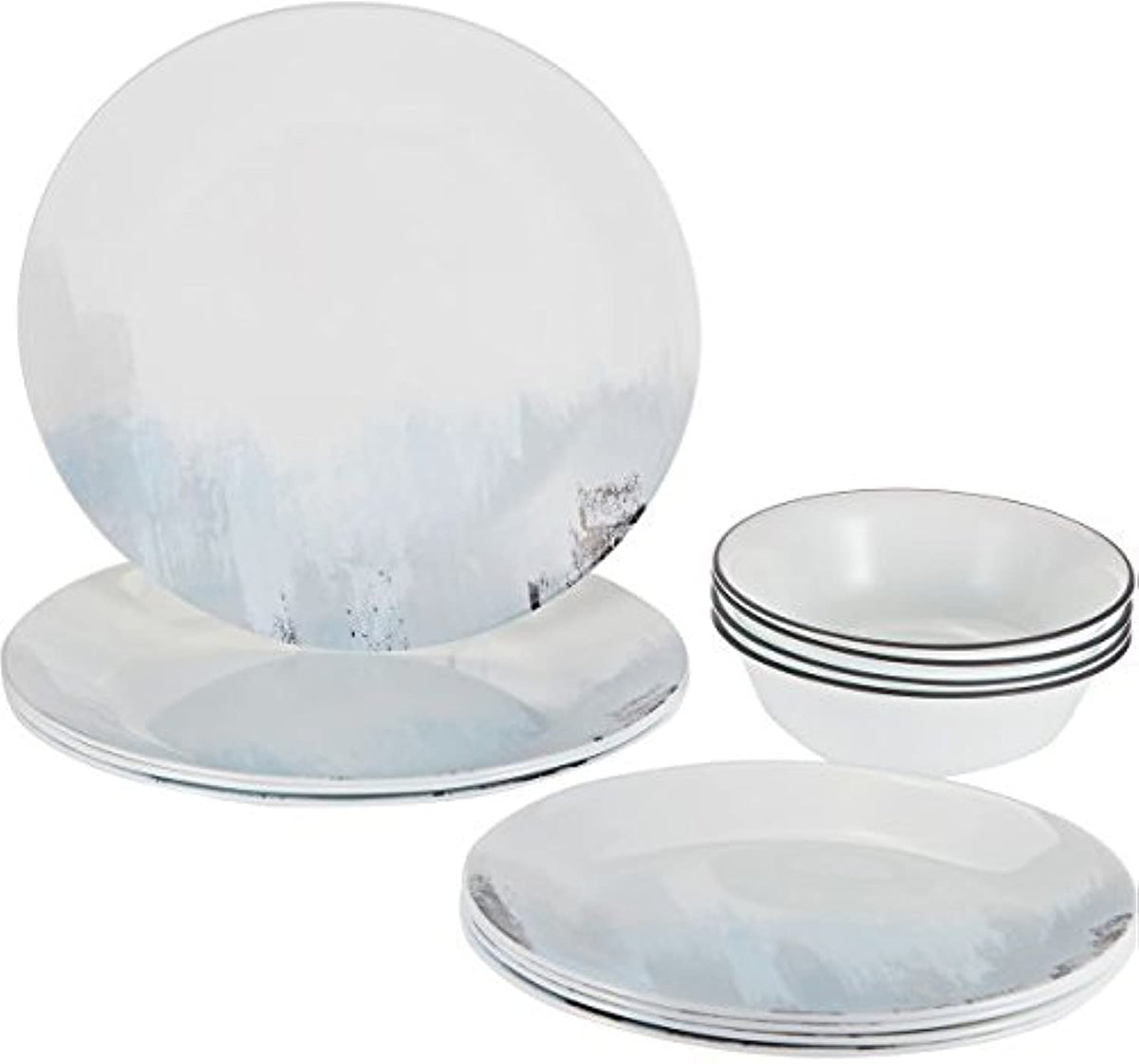 Tranquil Reflection Chip & Break resistant 12Pc Dinner Set by Corelle – 27.94 x 12.38 x 26.67 cm, Glass, Blue/Grey, Model 1128664