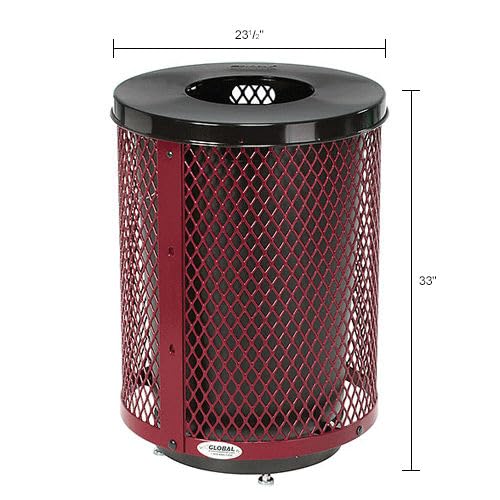 Outdoor Diamond Steel Trash Can by Global Industrial – Steel, Red, Model 261924RDD